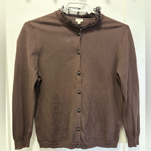 J. Crew Sweaters - J. Crew Chocolate Brown Ruffled Cardigan